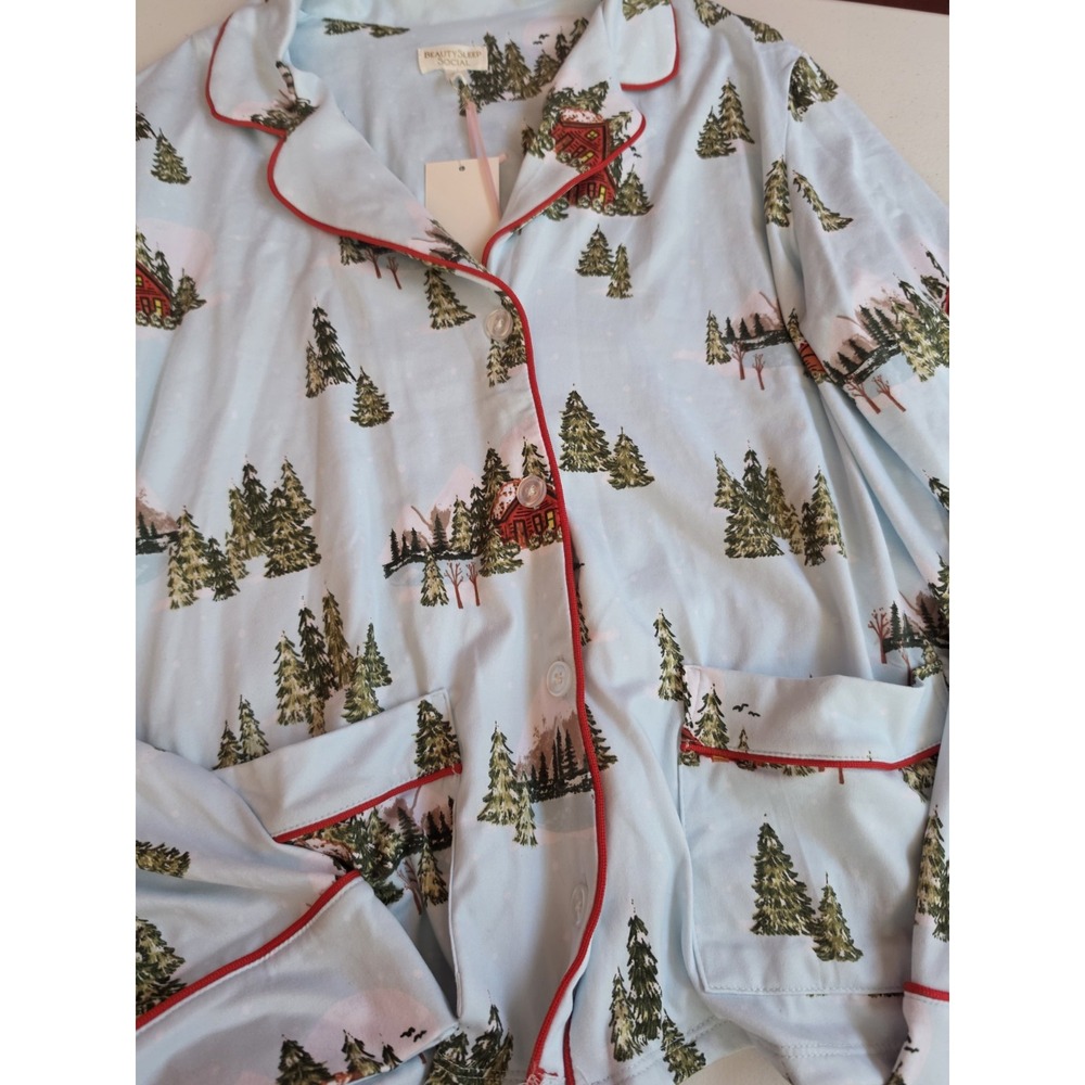 Beauty Queen Social NWT S Christmas Pajama Set Cabin Trees Holiday PJs Winter - Picture 2 of 6